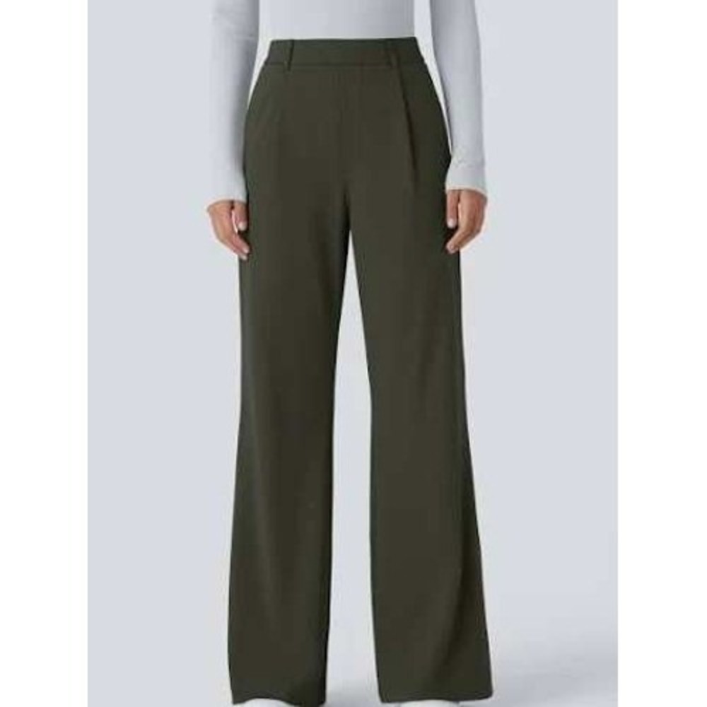 HALARA Olive Green High Waisted Wide Leg Pleated‎ Trousers Dress Pants size 12